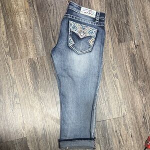 Grace in LA Blue Boyfriend Jeans with Embroidered Pockets